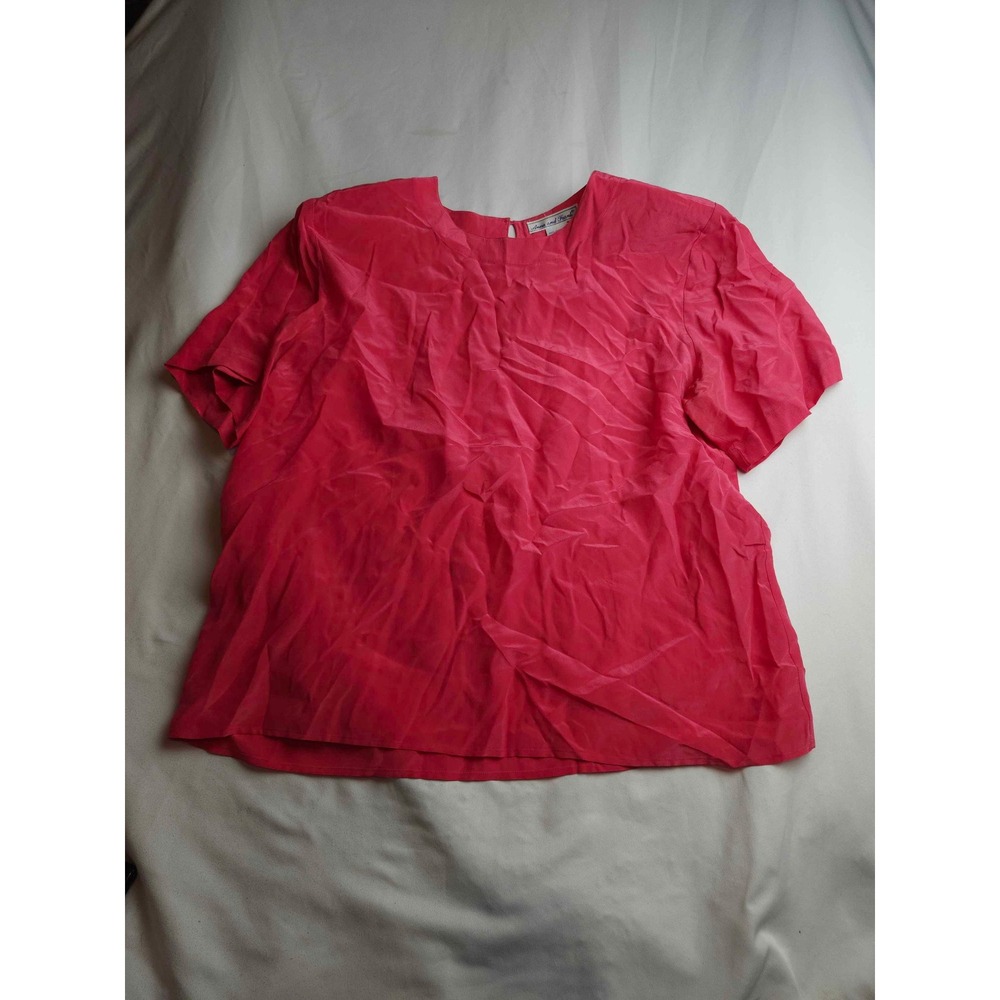 Anna and Frank Pink 100% Silk Short Sleeve Blouse Top Womens Large